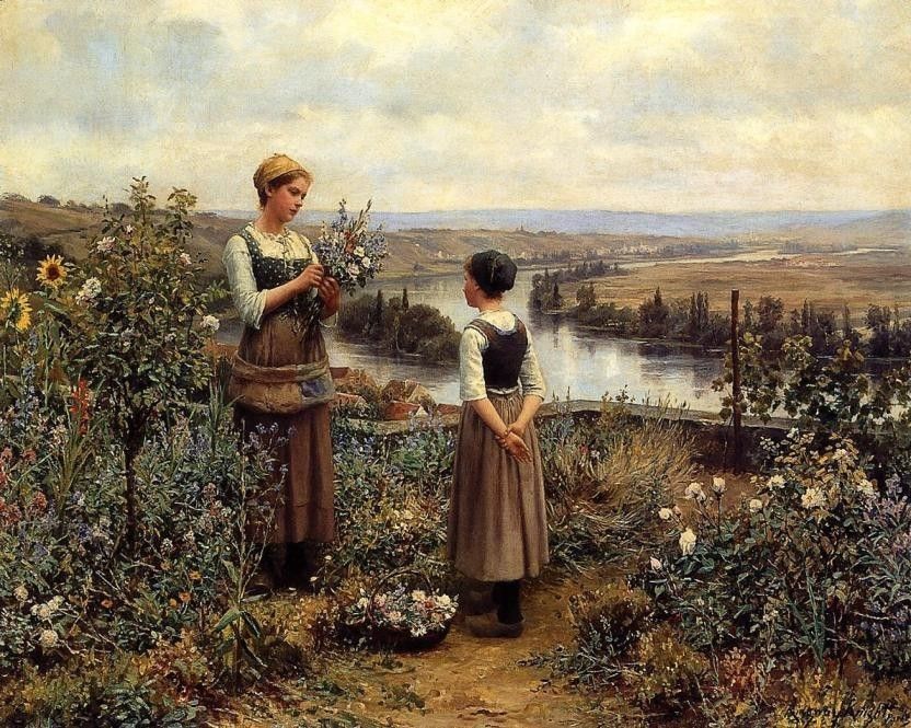 Daniel Ridgway Knight Knight Picking Flowers
